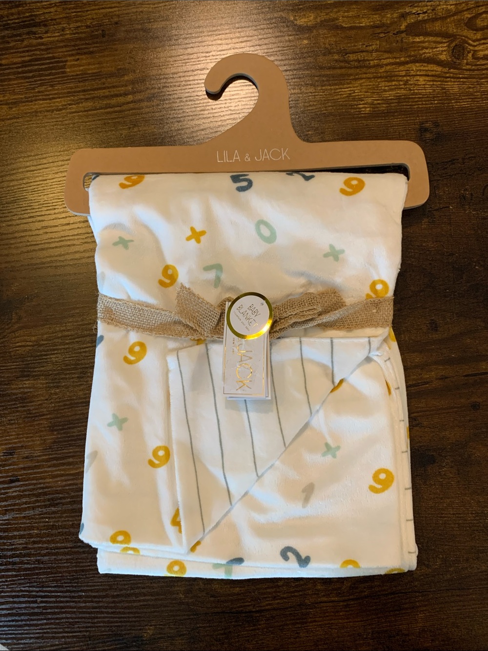 Lila & Jack White Baby Bib with Yellow and Mint Number Print